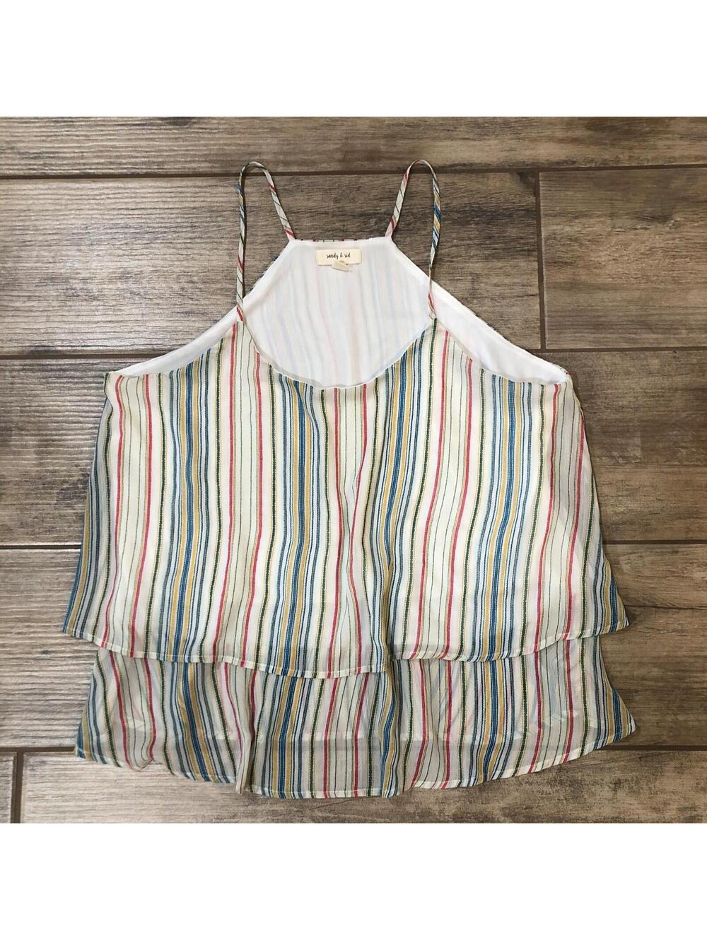 Sandy & Sid Flowy Striped Tank Top. Spaghetti Straps Sz L Summer Top